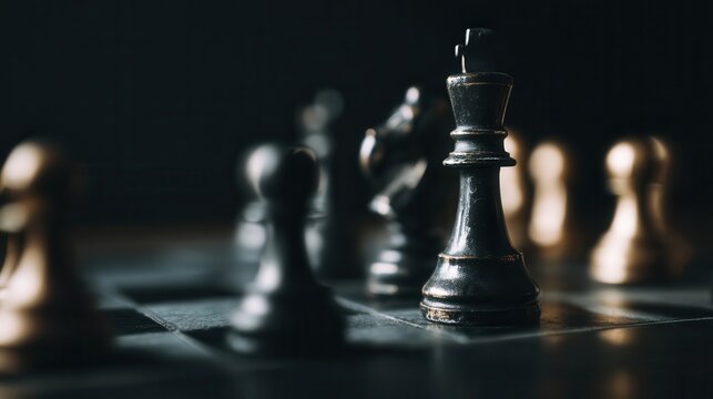 Close-up view of a strategic chess  position.