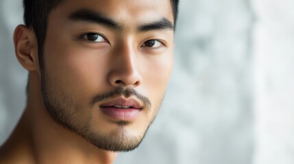 Obraz premium Asian Men's Beauty. Elegance and Grooming in Modern Style.