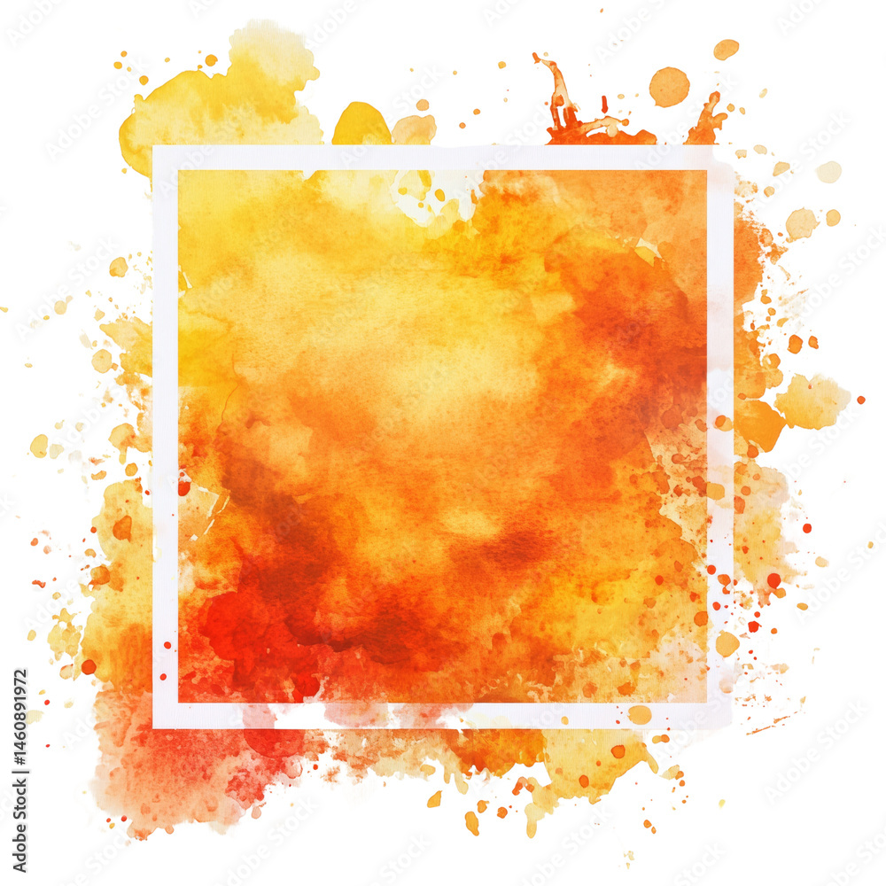 Poster Radiant watercolor splash within a structured square frame for creative design, artistic presentation, and abstract visualization