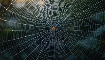 Intricate Spider Web Illuminated by Soft Light, Nature's Geometr