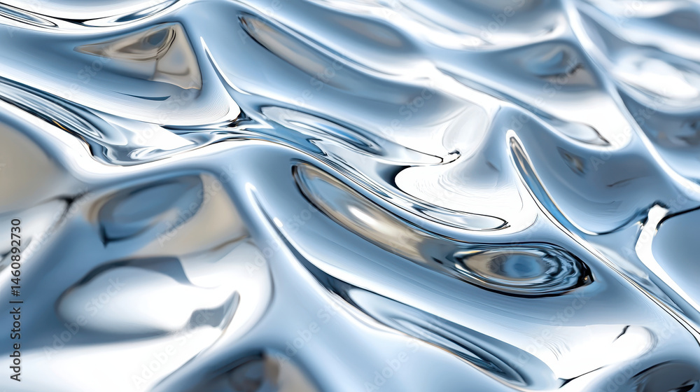 Poster a realistic 4k background of smoothly flowing metallic waves creates a subtle yet captivating visual