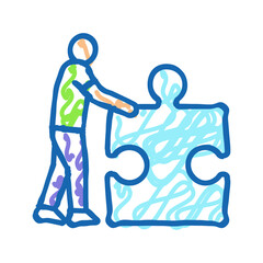 jigsaw human puzzle icon doodle illustration