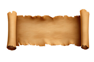 Old parchment scroll with curled edges isolated on transparent background