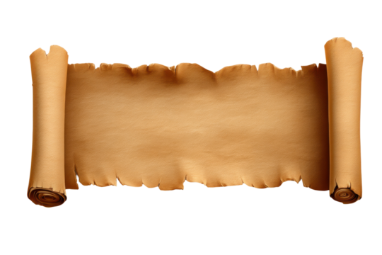 Old parchment scroll with curled edges isolated on transparent background