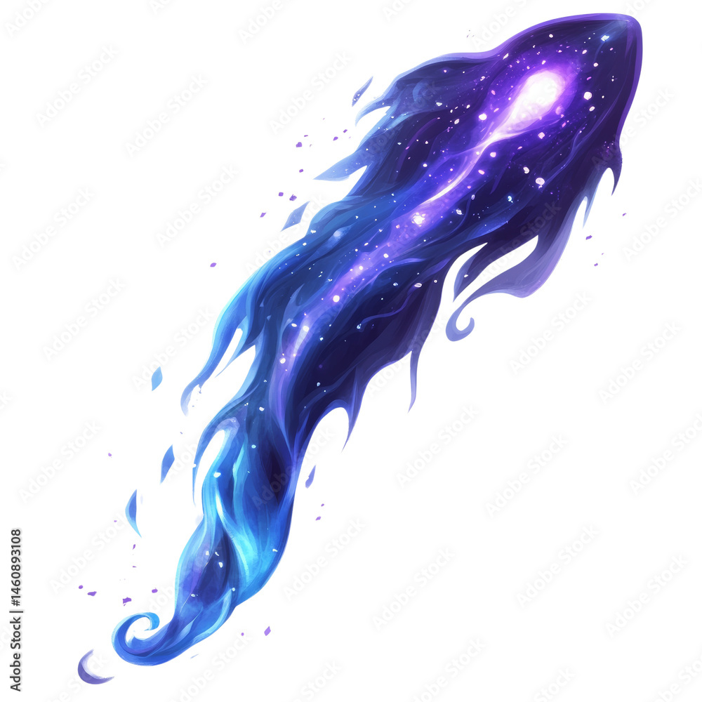 Poster Mystical cosmic entity with shimmering light trails floating in boundless space illustration