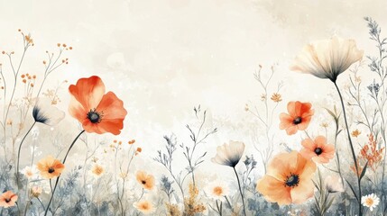Naklejka premium Beautiful seamless floral water color pattern Set, watercolor wild flowers, leaves and grass,Collection botanic garden elements. isolated illustration in rustic or vintage style,copy space.