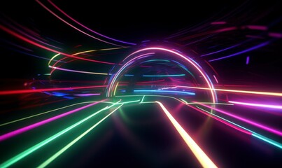 Vibrant Motion with Colorful Light Trails in a Dark Background