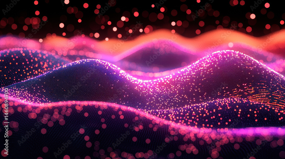 Poster explo a realistic 4k 3d background featu abstract waveform with luminous particles creating a captiv