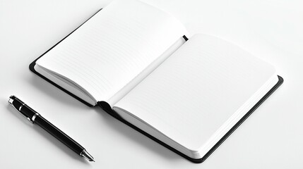 Blank open notebook and pen mockup