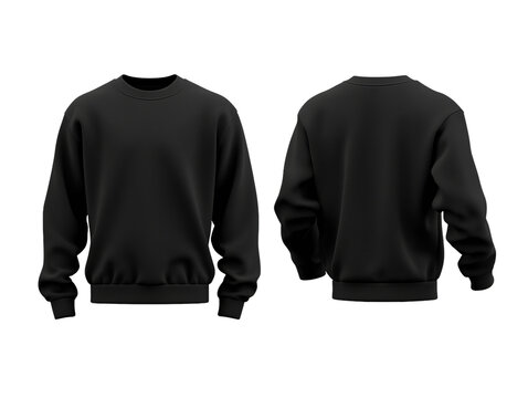 Black Crewneck Sweatshirt Mockup: Front and Back Views on Transparent Background, PNG