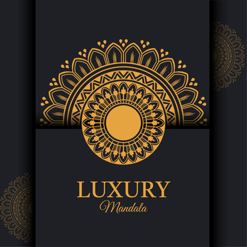Elegant Luxury Mandala Design in Gold on Black Background &ndash; Ornamental Decorative Art,Stylish Golden Mandala on Dark Background &ndash; Premium Ornamental Artwork Design
