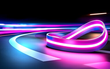 Futuristic neon ribbon looping on dark track