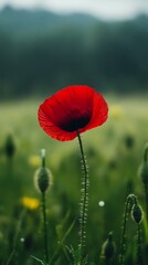 Vibrant crimson poppy in a field