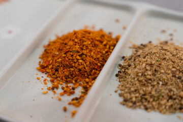 Close-up of spices in plate on table