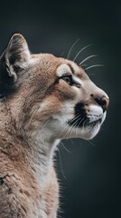 Naklejka premium Profile of a Majestic Mountain Lion Looking Right in Studio Lighting Calm and Focused Wildlife Portrait of a Cougar