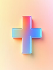 Fototapeta premium Gradient Plus Sign on Warm Background Top Down View Addition Symbol Medical Cross Shape