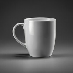 "Classic white ceramic mug mockup, handle on right, glossy surface, realistic shadowing and highlights, centered front view, isolated on transparent background