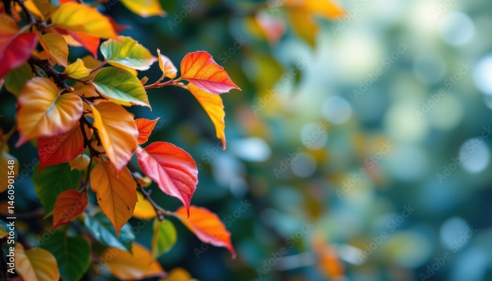 Poster create an abstract image featuring colorful leaves in the background with a clear, visible subject p