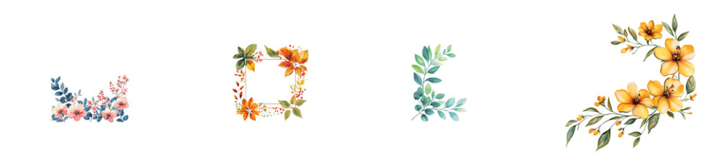 Watercolor floral arrangement set for greetings, isolated, cut out transparent