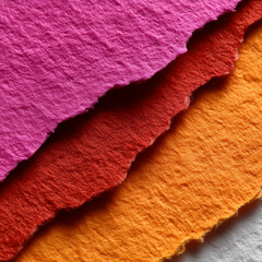 Close-up View of Textured Colored Paper Layers in Vibrant Shades of Pink, Red, Orange, and Yellow for Creative Backgrounds