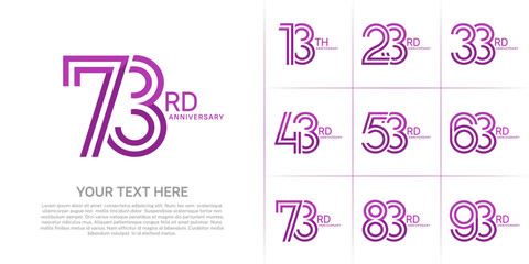 Anniversary set design with double line number. purple color for celebration event
