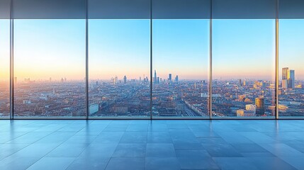 Fototapeta premium Empty modern office space with panoramic city view.