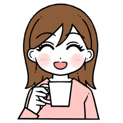 コップを持つ笑顔の女性のイラスト