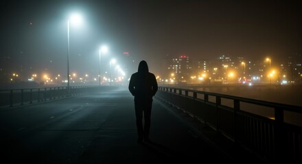 Fototapeta premium Foggy night, solitary figure