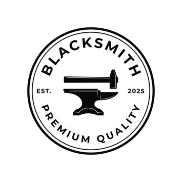 vintage blacksmith logo vector illustration badge design