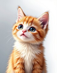 create a cute cat or kitten illustration, position the subject on the left side of the image, leaving ample white space on the right for text overlays and background elements