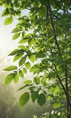 Obraz premium Tender coffee bean shoots, bright green leaves unfurling towards the sun in a natural setting , background, plant life