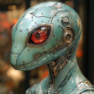 Futuristic alien robot head, detailed design