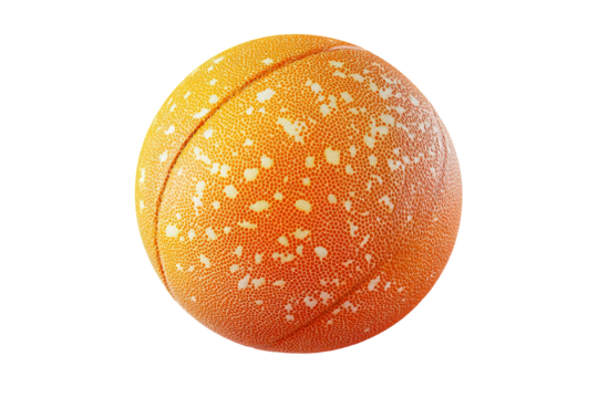 Textured orange sphere, white spots, isolated, cut out transparent
