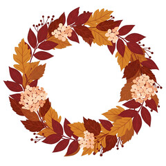 Fototapeta premium Autumn Wreath Design with Fall Leaves and Flowers Perfect for Thanksgiving Invitations or Decorations