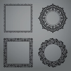 Set of decorative frames Elegant vector element for design in Eastern style, place for text. Floral black and gray borders. Lace illustration for invitations and greeting cards