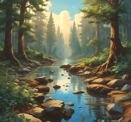 Illustration of unreal green environment.