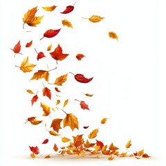 Autumn Leaves Falling Illustration on White Background Studio Shot Seasonal Change Nature Concept