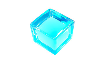 Stylish turquoise cube, glass material on dark, cut out transparent