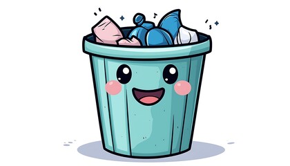 Happy trash can overflowing with waste