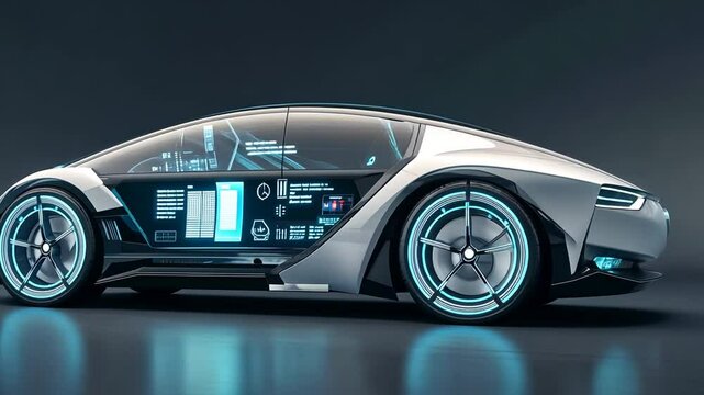 Futuristic electric self-driving car concept showcasing innovative technology and sleek design
