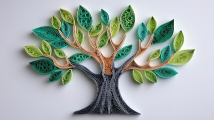 Obraz premium Paper Quilling Tree Art Nature Green Leaves Minimalist Design