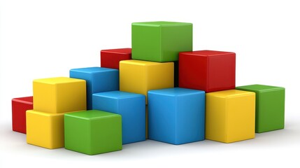 Obraz premium Colorful Cubes Stacked in Pyramid Formation on White Background Studio Shot Concept of Building Blocks