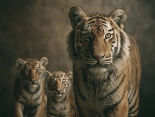 Fototapeta premium Close-up portrait of a tiger and its cubs.