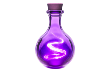 Potion bottle with glowing essence, magical elixir, cut out transparent