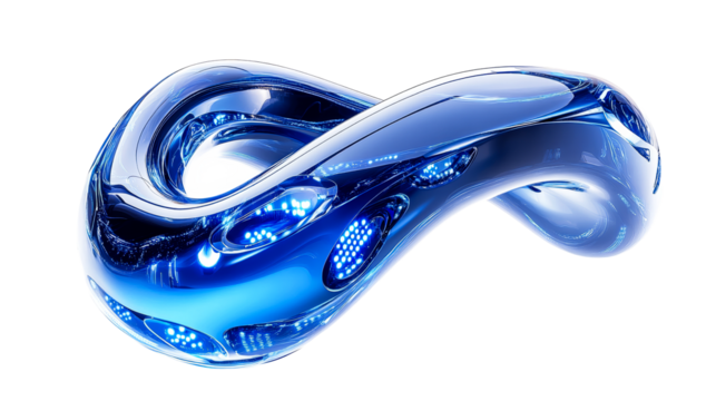 Blue Abstract Glass Loop with Glowing Orbs, cut out transparent