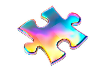 Shiny vibrant puzzle piece, vibrant colors, rainbow effect, cut out transparent