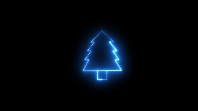 Neon Christmas tree animation, slow blink. Glowing neon Christmas tree icon with star, looped slow flashing animation. New Year tree, christmas decoration, xmas spruce. Purple, red, pink colors