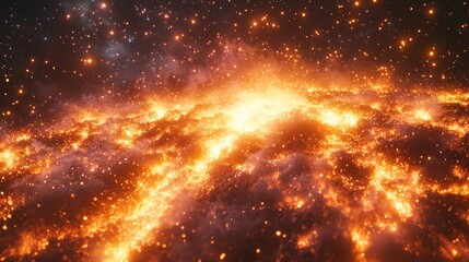 Naklejka premium Cosmic inferno, a fiery expanse of exploding stars.