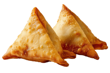 Crispy fried samosas isolated on transparent background