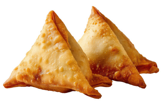 Crispy fried samosas isolated on transparent background